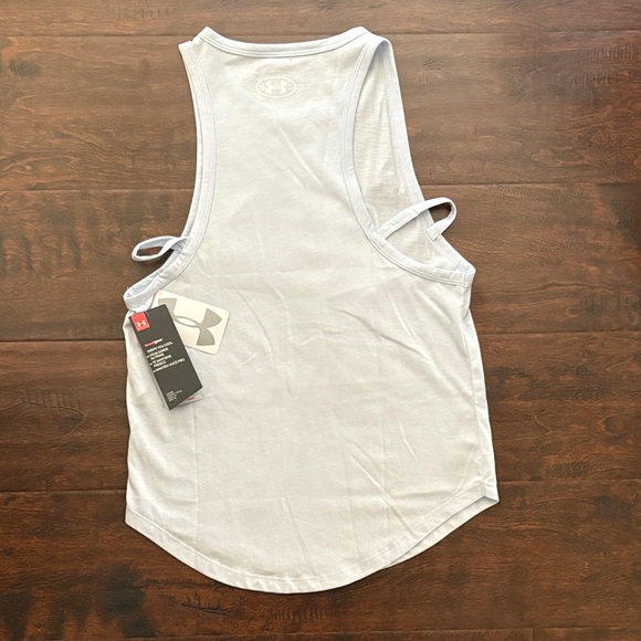 Under Armour Women's Blue Muscle Tee with Pink/Purple and White Graphic - Picture 3 of 3